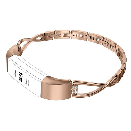 For Fitbit Alta smart watch X-shaped metal strap(rose gold)-garmade.com