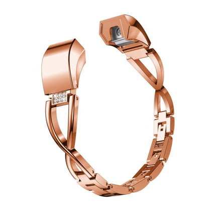 For Fitbit Alta smart watch X-shaped metal strap(rose gold)-garmade.com