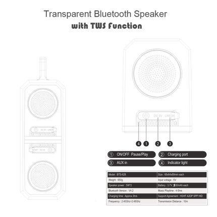 BT628 10W Portable TWS Transparent Bluetooth Speakers With Magnetic Connectable Base Outdoor Stereo Bass Subwoofer(Black)-garmade.com