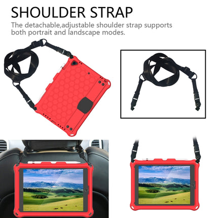 For iPad Air / Air 2 / Pro 9.7 / iPad 9.7 (2017) / iPad 9.7 (2018) Honeycomb Design EVA + PC Four Corner Shockproof Protective Case with Straps(Red+Black)-garmade.com
