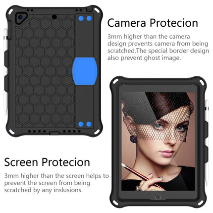 For iPad Air / Air 2 / Pro 9.7 / iPad 9.7 (2017) / iPad 9.7 (2018) Honeycomb Design EVA + PC Four Corner Shockproof Protective Case with Straps (Black Blue)-garmade.com
