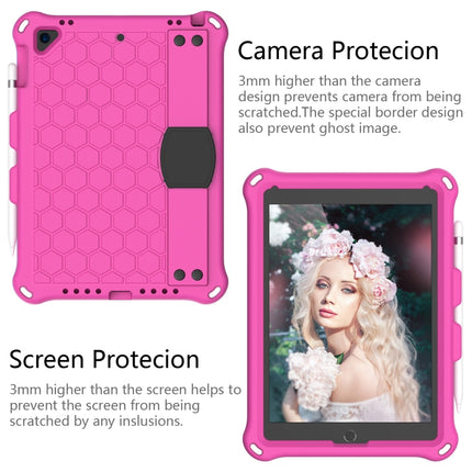 For iPad Air / Air 2 / Pro 9.7 / iPad 9.7 (2017) / iPad 9.7 (2018) Honeycomb Design EVA + PC Four Corner Shockproof Protective Case with Straps(RoseRed+Black)-garmade.com