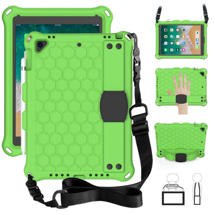 For iPad Air / Air 2 / Pro 9.7 / iPad 9.7 (2017) / iPad 9.7 (2018) Honeycomb Design EVA + PC Four Corner Shockproof Protective Case with Straps(Green+Black)-garmade.com