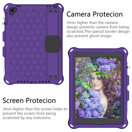 For iPad Air / Air 2 / Pro 9.7 / iPad 9.7 (2017) / iPad 9.7 (2018) Honeycomb Design EVA + PC Four Corner Shockproof Protective Case with Straps(Purple+Black)-garmade.com