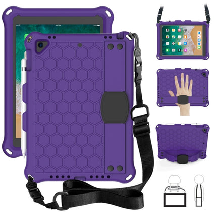 For iPad Air / Air 2 / Pro 9.7 / iPad 9.7 (2017) / iPad 9.7 (2018) Honeycomb Design EVA + PC Four Corner Shockproof Protective Case with Straps(Purple+Black)-garmade.com