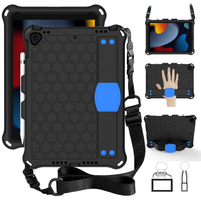 For iPad 10.2 Honeycomb Design EVA + PC Four Corner Shockproof Protective Case with Straps (Black Blue)-garmade.com