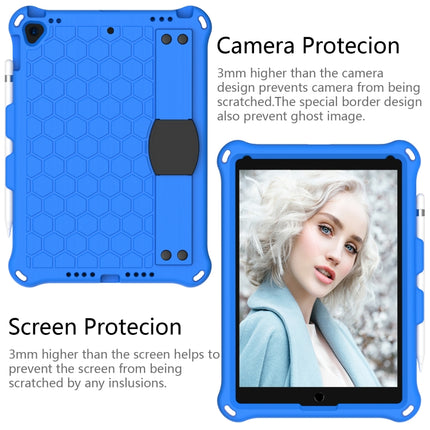 For iPad 10.2 Honeycomb Design EVA + PC Four Corner Shockproof Protective Case with Straps(Blue+Black)-garmade.com