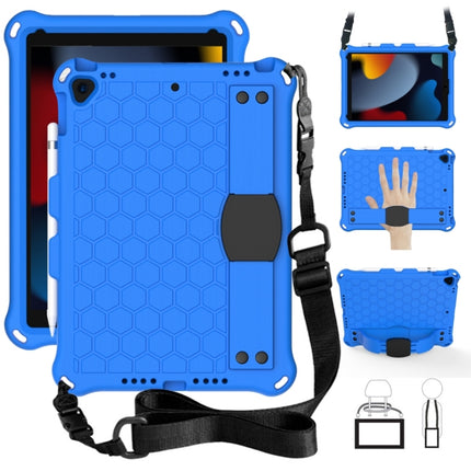 For iPad 10.2 Honeycomb Design EVA + PC Four Corner Shockproof Protective Case with Straps(Blue+Black)-garmade.com