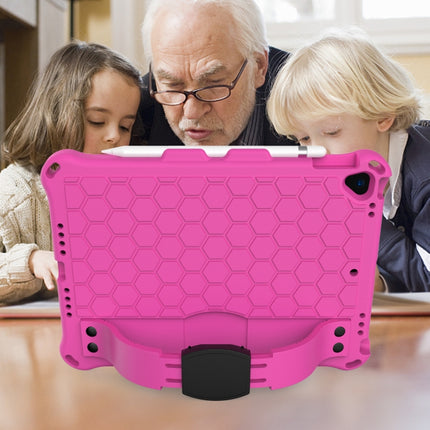 For iPad 10.2 Honeycomb Design EVA + PC Four Corner Shockproof Protective Case with Straps(RoseRed+Black)-garmade.com