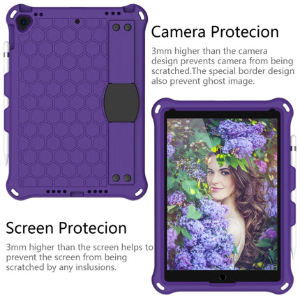 For iPad 10.2 Honeycomb Design EVA + PC Four Corner Shockproof Protective Case with Straps(Purple+Black)-garmade.com