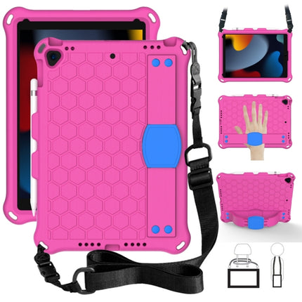 For iPad 10.2 Honeycomb Design EVA + PC Four Corner Shockproof Protective Case with Straps (Rose Red)-garmade.com