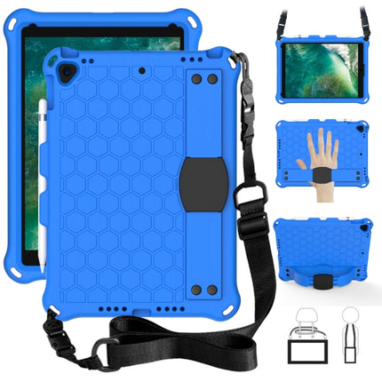 For iPad Pro 10.5 Honeycomb Design EVA + PC Four Corner Anti Falling Flat Protective Shell With Straps(Blue+Black)-garmade.com