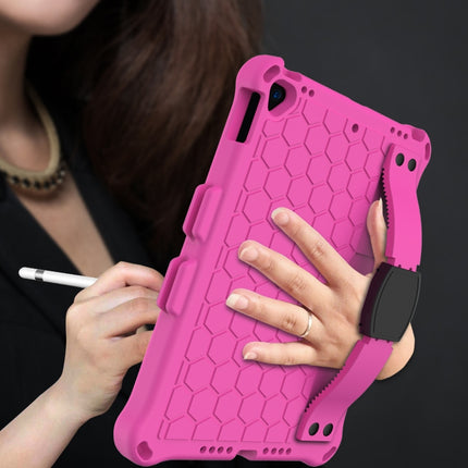 For iPad Pro 10.5 Honeycomb Design EVA + PC Four Corner Anti Falling Flat Protective Shell With Straps(RoseRed+Black)-garmade.com