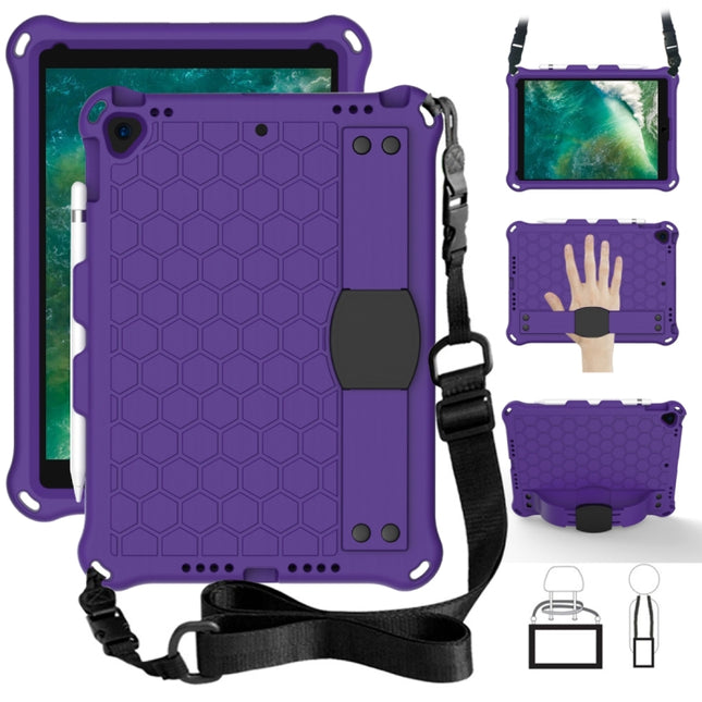 For iPad Pro 10.5 Honeycomb Design EVA + PC Four Corner Anti Falling Flat Protective Shell With Straps(Purple+Black)-garmade.com