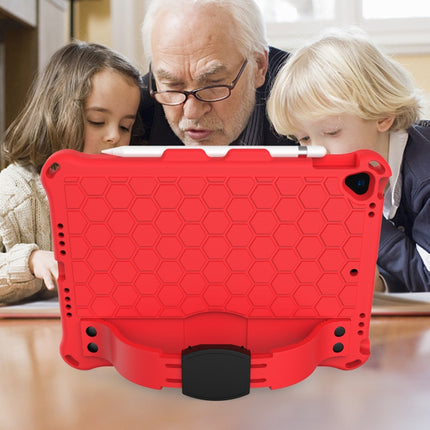 For iPad Air 2019 10.5 Honeycomb Design EVA + PC Four Corner Anti Falling Flat Protective Shell With Straps(Red+Black)-garmade.com