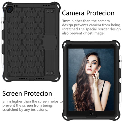 For iPad Air 2019 10.5 Honeycomb Design EVA + PC Four Corner Anti Falling Flat Protective Shell With Straps(Black+Black)-garmade.com
