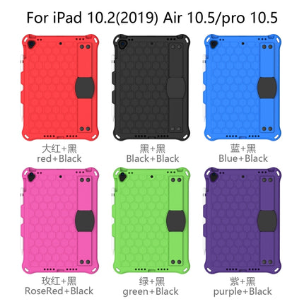For iPad Air 2019 10.5 Honeycomb Design EVA + PC Four Corner Anti Falling Flat Protective Shell With Straps(Blue+Black)-garmade.com