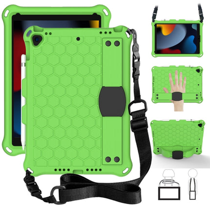 For iPad Air 2019 10.5 Honeycomb Design EVA + PC Four Corner Anti Falling Flat Protective Shell With Straps(Green+Black)-garmade.com