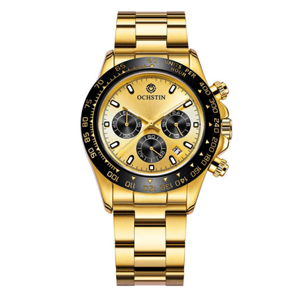 OCHSTIN Augusten 6103B Multi Function Quartz Watch Sports luminous Waterproof Watch Calendar Steel Band Men Watch(Gold)-garmade.com