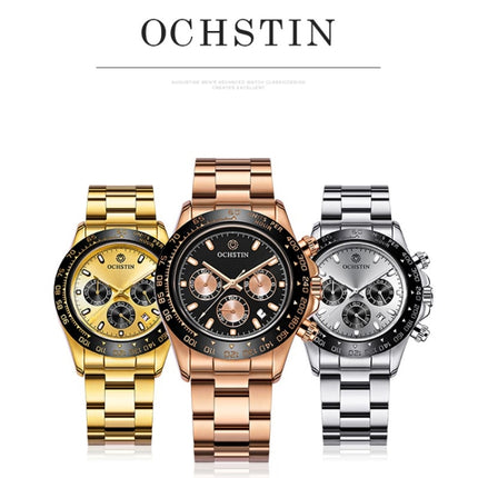 OCHSTIN Augusten 6103B Multi Function Quartz Watch Sports luminous Waterproof Watch Calendar Steel Band Men Watch(Gold)-garmade.com