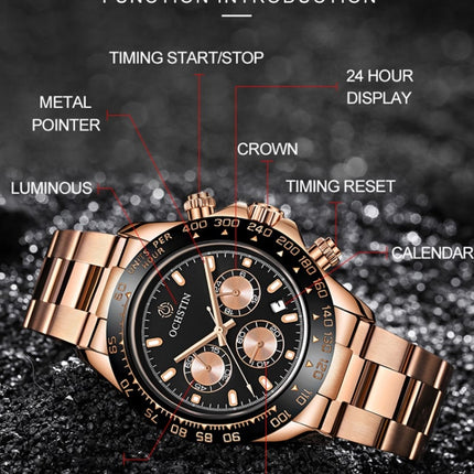 OCHSTIN Augusten 6103B Multi Function Quartz Watch Sports luminous Waterproof Watch Calendar Steel Band Men Watch(Gold)-garmade.com