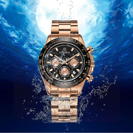 OCHSTIN Augusten 6103B Multi Function Quartz Watch Sports luminous Waterproof Watch Calendar Steel Band Men Watch(Gold)-garmade.com