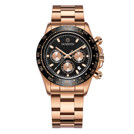 OCHSTIN Augusten 6103B Multi Function Quartz Watch Sports luminous Waterproof Watch Calendar Steel Band Men Watch(Rose Gold Black)-garmade.com