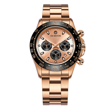 OCHSTIN Augusten 6103B Multi Function Quartz Watch Sports luminous Waterproof Watch Calendar Steel Band Men Watch(Rose Gold)-garmade.com