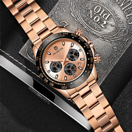 OCHSTIN Augusten 6103B Multi Function Quartz Watch Sports luminous Waterproof Watch Calendar Steel Band Men Watch(Rose Gold)-garmade.com