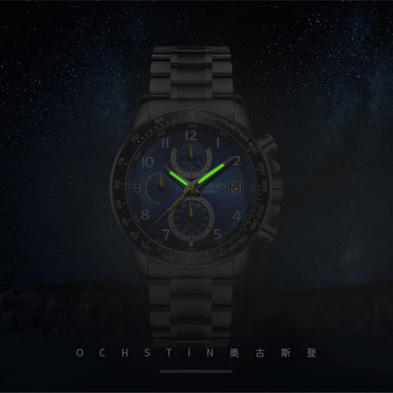 OCHSTIN 6112 Men Multi Function Watch Fashion Sports Business Calendar Luminous Men Watch Quartz Watch Steel Watch(Black)-garmade.com