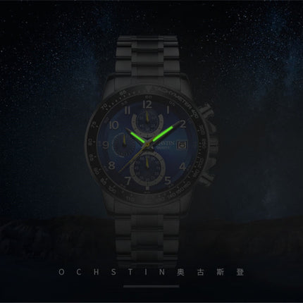 OCHSTIN 6112 Men Multi Function Watch Fashion Sports Business Calendar Luminous Men Watch Quartz Watch Steel Watch(Blue)-garmade.com