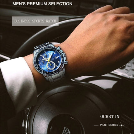 OCHSTIN 6112 Men Multi Function Watch Fashion Sports Business Calendar Luminous Men Watch Quartz Watch Steel Watch(Blue)-garmade.com