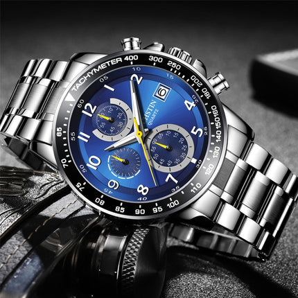 OCHSTIN 6112 Men Multi Function Watch Fashion Sports Business Calendar Luminous Men Watch Quartz Watch Steel Watch(Blue)-garmade.com
