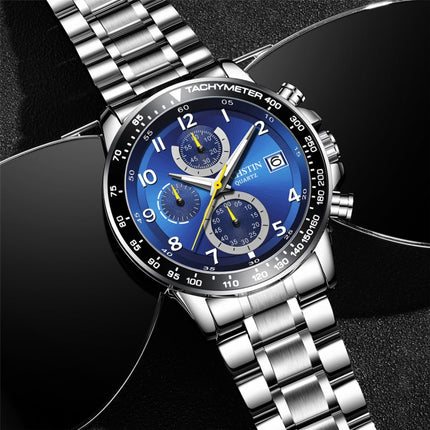 OCHSTIN 6112 Men Multi Function Watch Fashion Sports Business Calendar Luminous Men Watch Quartz Watch Steel Watch(Blue)-garmade.com