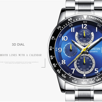 OCHSTIN 6112 Men Multi Function Watch Fashion Sports Business Calendar Luminous Men Watch Quartz Watch Steel Watch(Blue)-garmade.com