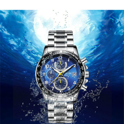 OCHSTIN 6112 Men Multi Function Watch Fashion Sports Business Calendar Luminous Men Watch Quartz Watch Steel Watch(Blue)-garmade.com