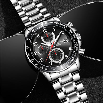 OCHSTIN 6112 Men Multi Function Watch Fashion Sports Business Calendar Luminous Men Watch Quartz Watch Steel Watch(Silver Black )-garmade.com