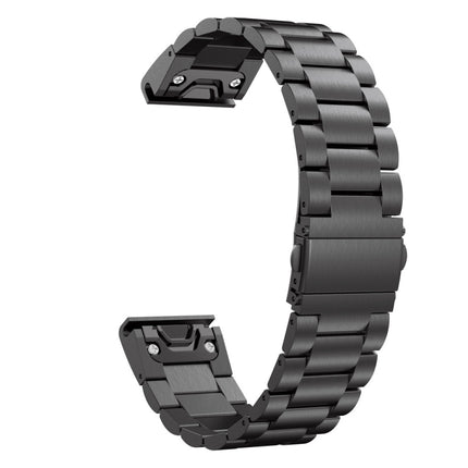 For Garmin Fenix 5 Three-Bead Stainless Steel Metal Watchband, Size:22MM(Black)-garmade.com