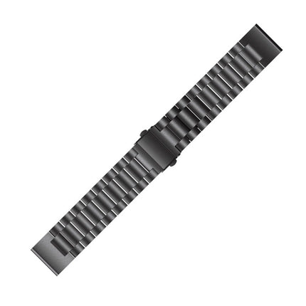 For Garmin Fenix 5 Three-Bead Stainless Steel Metal Watchband, Size:22MM(Black)-garmade.com