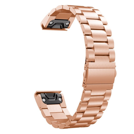 For Garmin Fenix 5 Three-Bead Stainless Steel Metal Watchband, Size:22MM(Rose Gold)-garmade.com