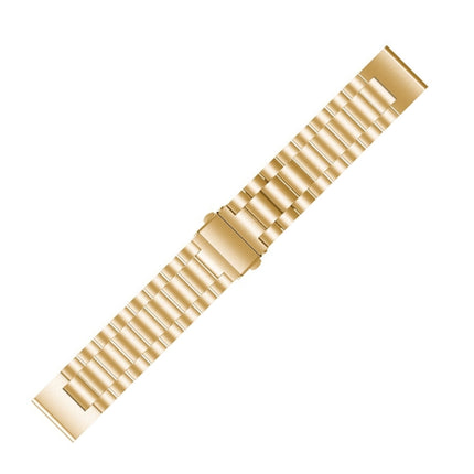 For Garmin Fenix 5X Three-Bead Stainless Steel Metal Watchband, Size:26MM(Golden)-garmade.com