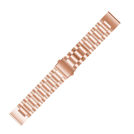 For Garmin Fenix 5X Three-Bead Stainless Steel Metal Watchband, Size:26MM(Rose Gold)-garmade.com