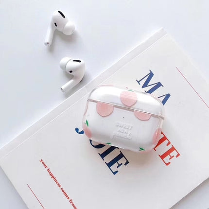 For Apple AirPods Pro Peach Pattern Water Sticker Style Bluetooth Headphone Protective Case(Pink)-garmade.com