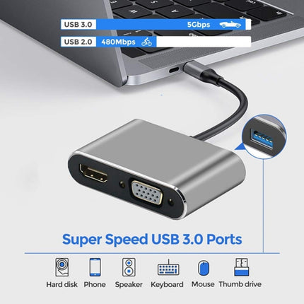 USB C to HDMI VGA 4K Adapter 4-in-1 Type C Adapter Hub to HDMI VGA USB 3.0 Digital AV Multiport Adapter with USB-C PD Charging Port Compatible for Nintendo Switch/Samsung/MacBook(Grey)-garmade.com