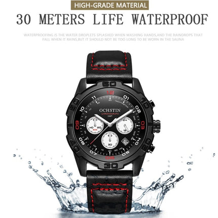 OCHSTIN 6116 Men Leather Calendar Multi Function Leisure Men Waterproof Watch(Black)-garmade.com