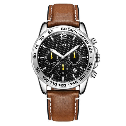 OCHSTIN 6117 Fashion Watch Leisure Leather Outdoor Sports Waterproof Watch(Brown )-garmade.com