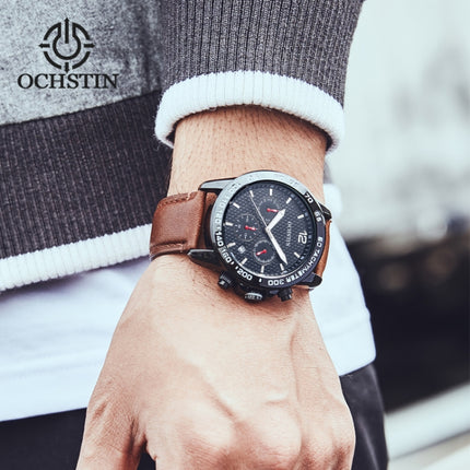 OCHSTIN 6117 Fashion Watch Leisure Leather Outdoor Sports Waterproof Watch(Coffee)-garmade.com