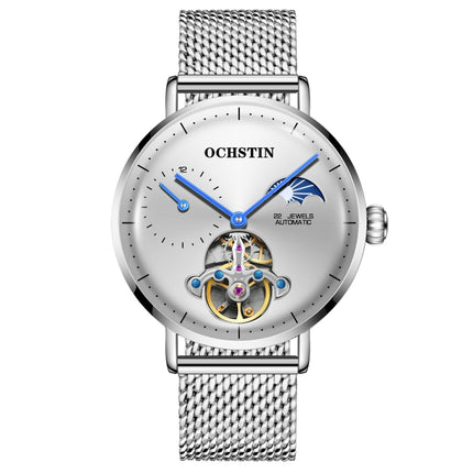 OCHSTIN 6121 Flywheel Mechanical Watch Fashion Hollow Full Automatic Mechanical Watch Business Men Watch Stainless Steel Watch Waterproof Watch(White)-garmade.com