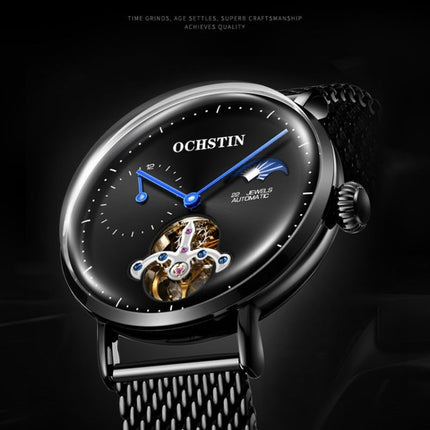 OCHSTIN 6121 Flywheel Mechanical Watch Fashion Hollow Full Automatic Mechanical Watch Business Men Watch Stainless Steel Watch Waterproof Watch(White)-garmade.com