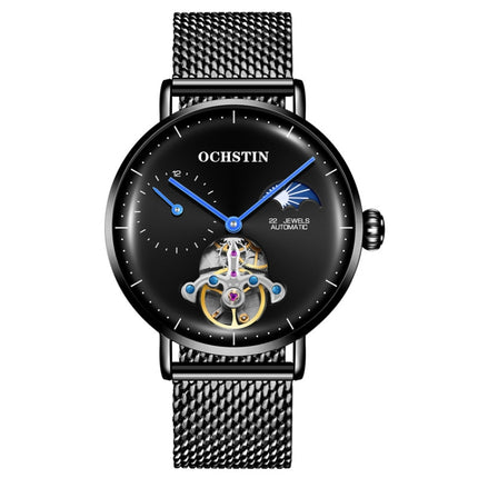 OCHSTIN 6121 Flywheel Mechanical Watch Fashion Hollow Full Automatic Mechanical Watch Business Men Watch Stainless Steel Watch Waterproof Watch(Black)-garmade.com